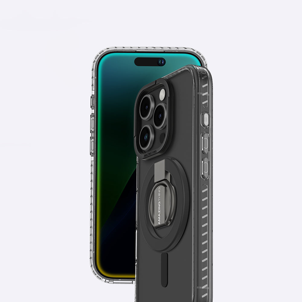 iPhone 16 Pro Kılıf Magsafe Şarj Özellikli Yüzük Standlı Amazingthing Titan Pro Serisi Kılıf Gri