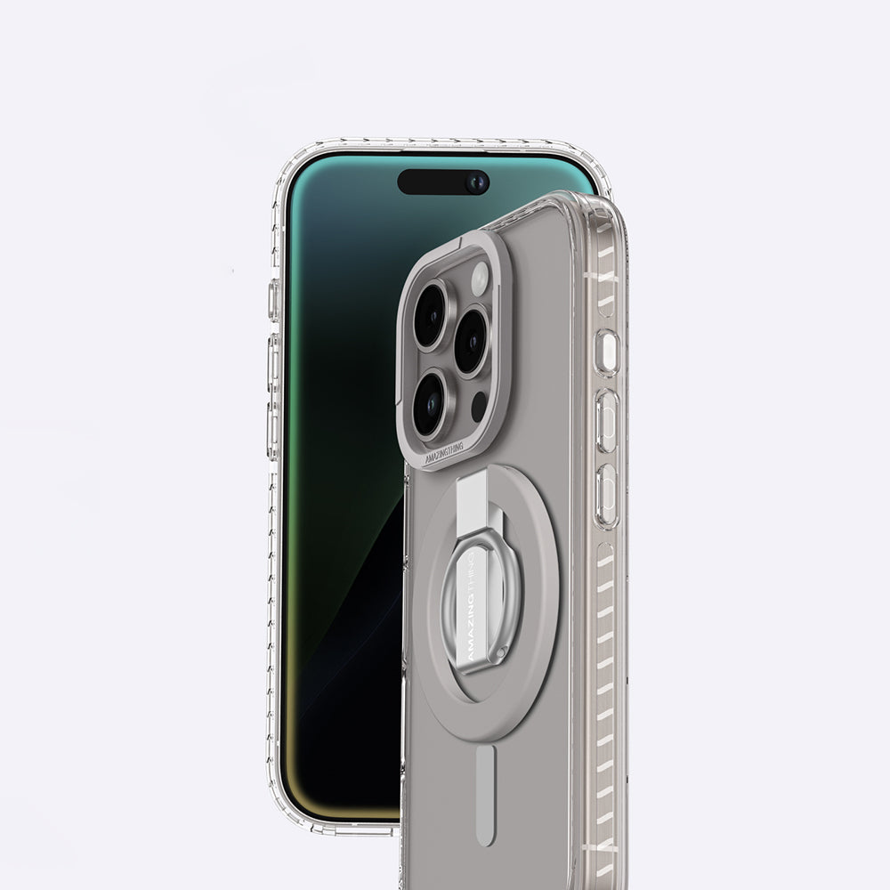 iPhone 16 Pro Kılıf Magsafe Şarj Özellikli Yüzük Standlı Amazingthing Titan Pro Serisi Kılıf Gri