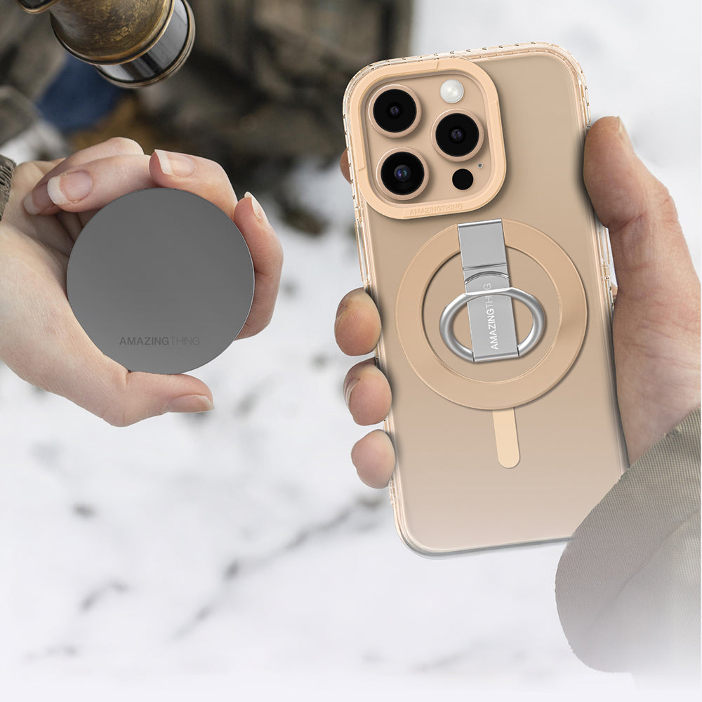 iPhone 16 Pro Kılıf Magsafe Şarj Özellikli Yüzük Standlı Amazingthing Titan Pro Serisi Kılıf Rose Gold