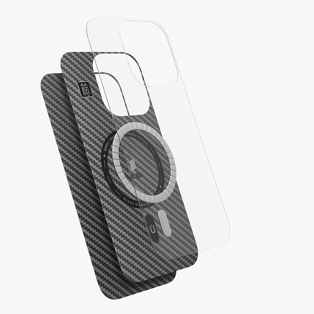 Apple iPhone 16 Pro Kılıf Wiwu DCC-206 Magsafe Şarj Özellikli Kamera Standlı Aramid Fiber Tasarım Kevlar Kapak Siyah