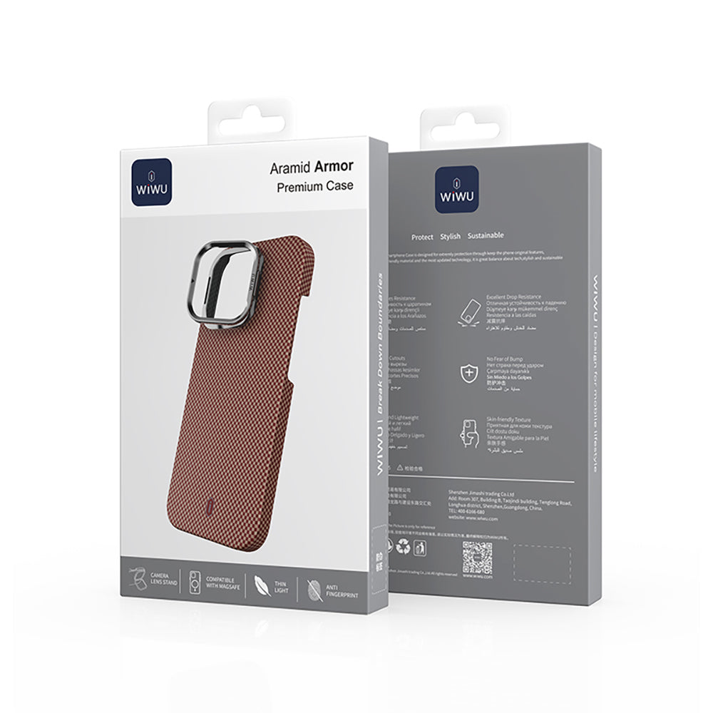 Apple iPhone 16 Pro Kılıf Wiwu DCC-208 M-safe Şarj Özellikli Kamera Standlı Aramid Fiber Tasarım Kevlar Kapak Siyah