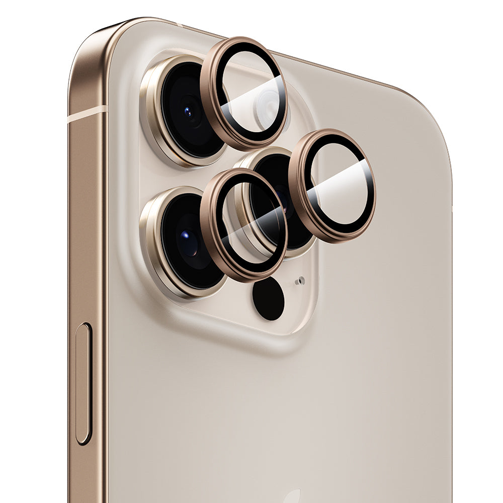 iPhone 16 Pro Max Benks Parlama Önleyici Glass Warrior Metal Kamera Lens Koruyucu Titanyum-Gold