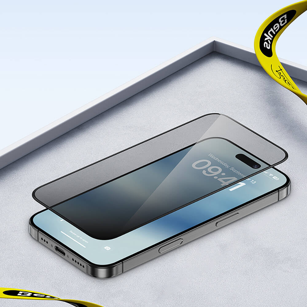 iPhone 16 Pro Max Benks Ultra Shield 0.3mm Privacy Ekran Koruyucu + Kolay Uygulama Aparatlı Siyah