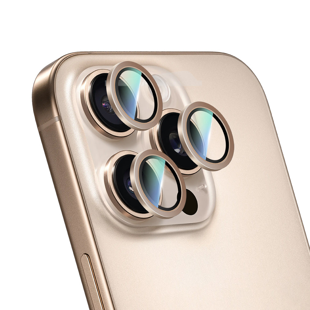 Apple iPhone 16 Pro Max CaseWorld Alloy Serisi Oleofobik Anti Reflective Kamera Lens Koruyucu Gold