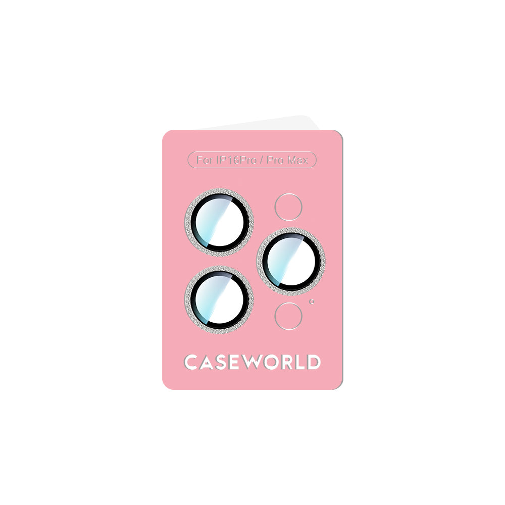 Apple iPhone 16 Pro Max CaseWorld Alloy Sparkling Diamond Serisi Taşlı Lens Koruyucu Gümüş