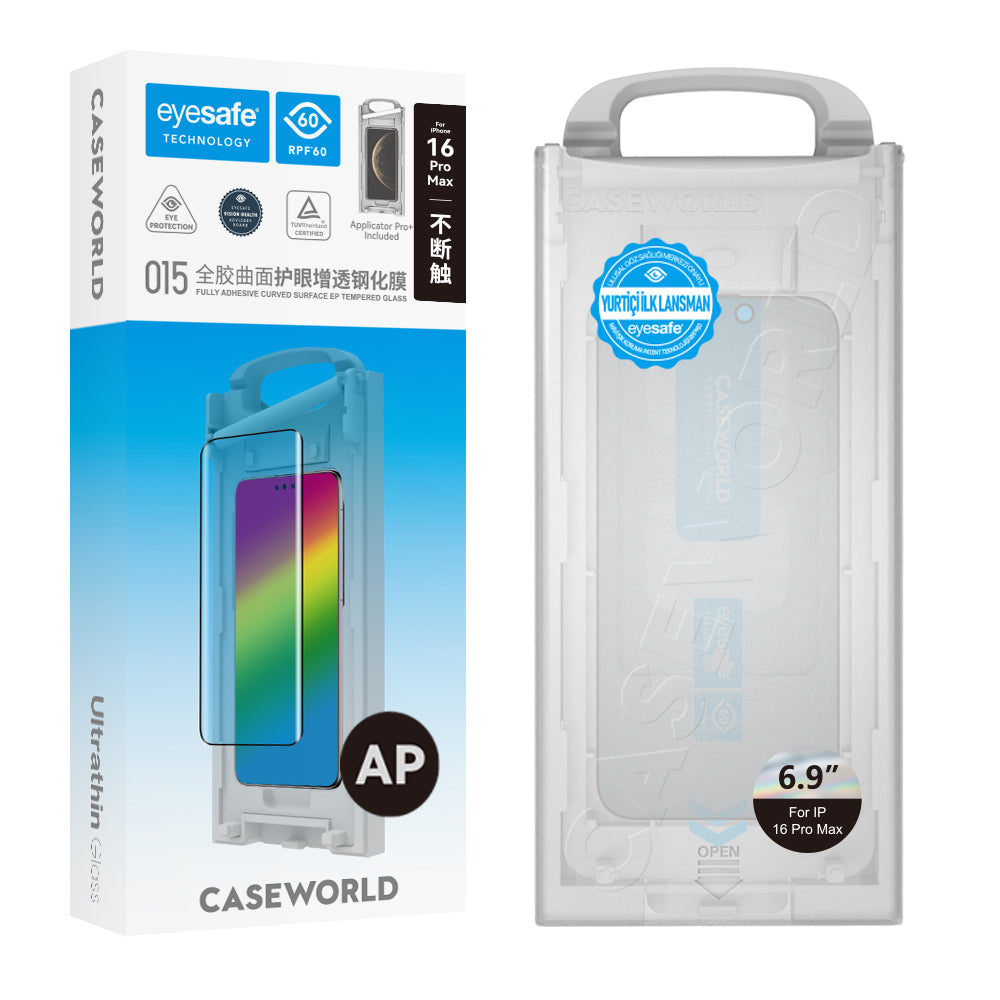 Apple iPhone 16 Pro Max CaseWorld Armor Serisi 0.15mm Eyesafe Teknolojili Cam Ekran Koruyucu Şeffaf