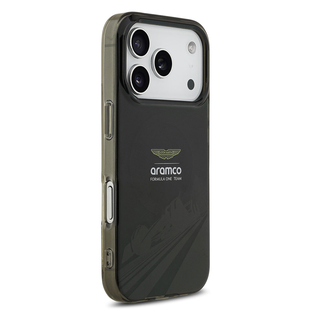 Apple iPhone 17 Pro Kılıf Aston Martin Orjinal Lisanslı M-safe Şarj Özellikli IML Baskı Logolu Formula Tasarımlı Kapak Siyah