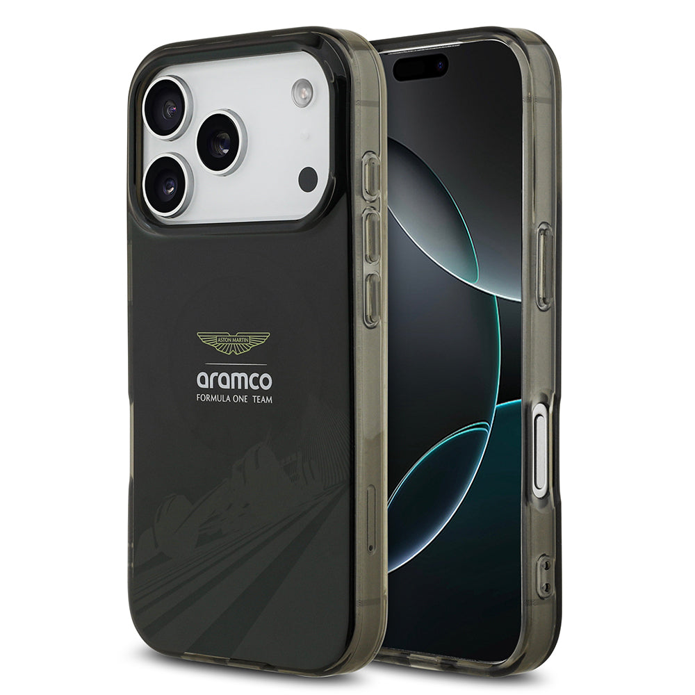 Apple iPhone 17 Pro Kılıf Aston Martin Orjinal Lisanslı M-safe Şarj Özellikli IML Baskı Logolu Formula Tasarımlı Kapak Siyah