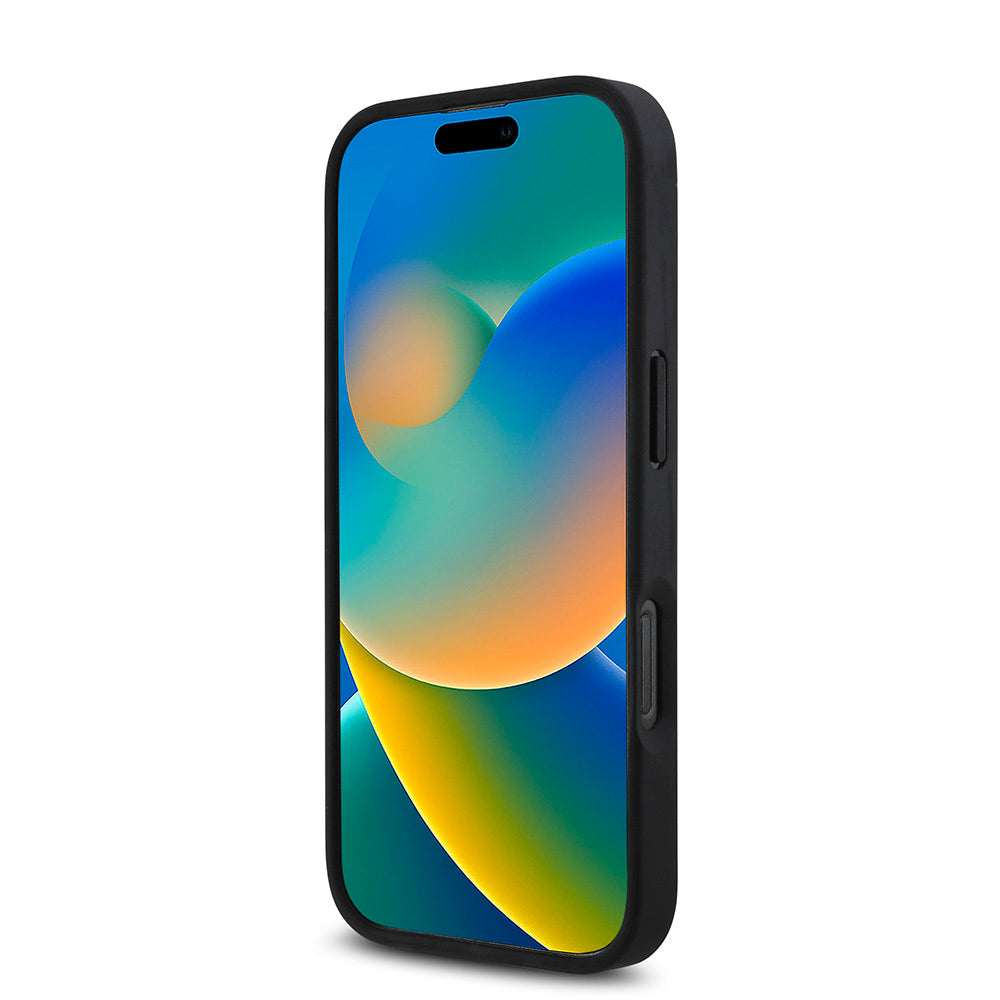 iPhone 16 Pro Max Kılıf BMW Orjinal Lisanslı Magsafe Şarj Özellikli M Logolu Üç Çizgili Dikiş Detaylı Meshed Tricolor Stripes Kılıf Siyah