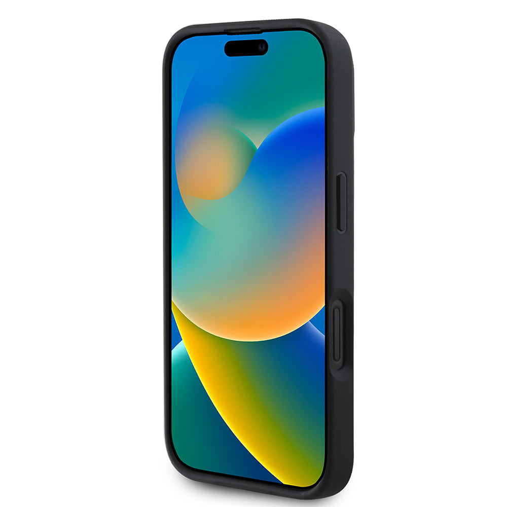 iPhone 16 Pro Max Kılıf DKNY Orjinal Lisanslı Kartlıklı 3D Yazılı Repeat Texture Pattern Kılıf Siyah