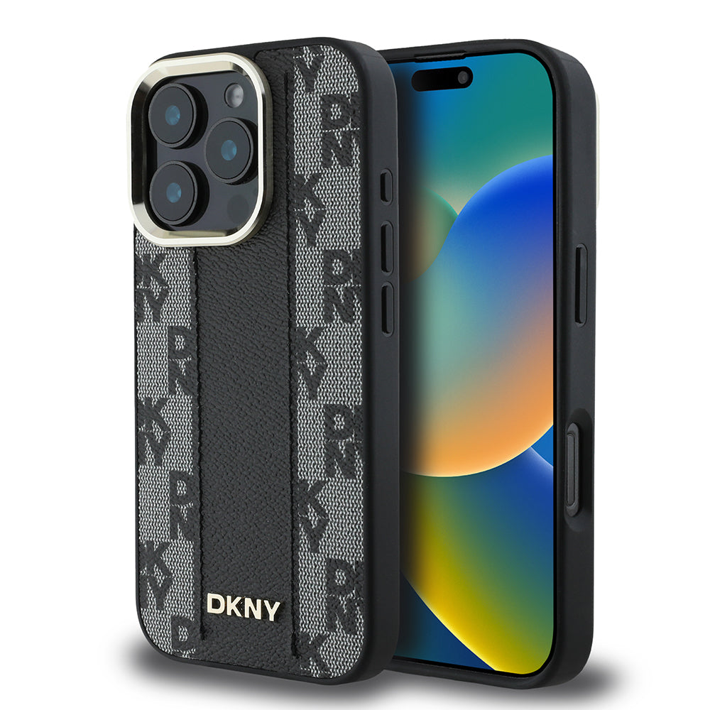 iPhone 16 Pro Max Kılıf DKNY Orjinal Lisanslı Magsafe Şarj Özellikli 3D Yazılı Checkered Pattern Kılıf Bej