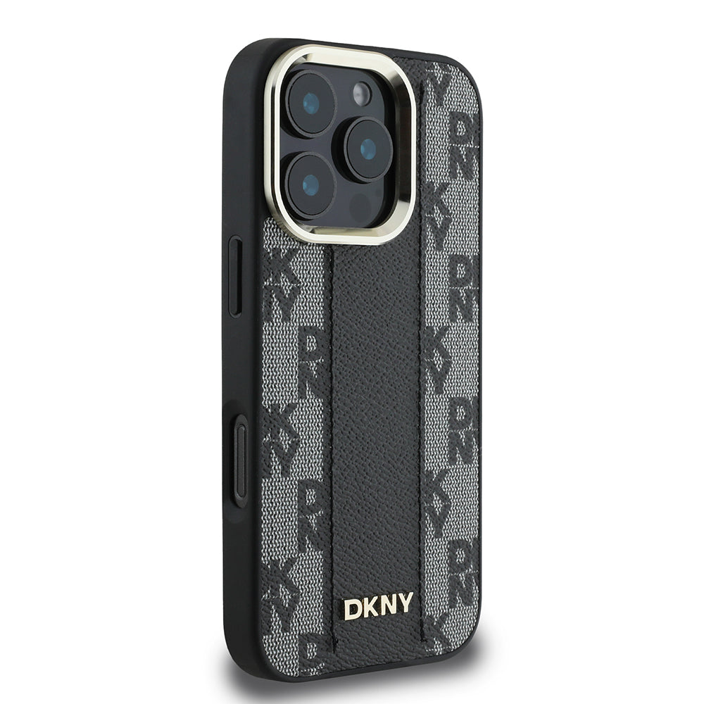 iPhone 16 Pro Max Kılıf DKNY Orjinal Lisanslı Magsafe Şarj Özellikli 3D Yazılı Checkered Pattern Kılıf Siyah