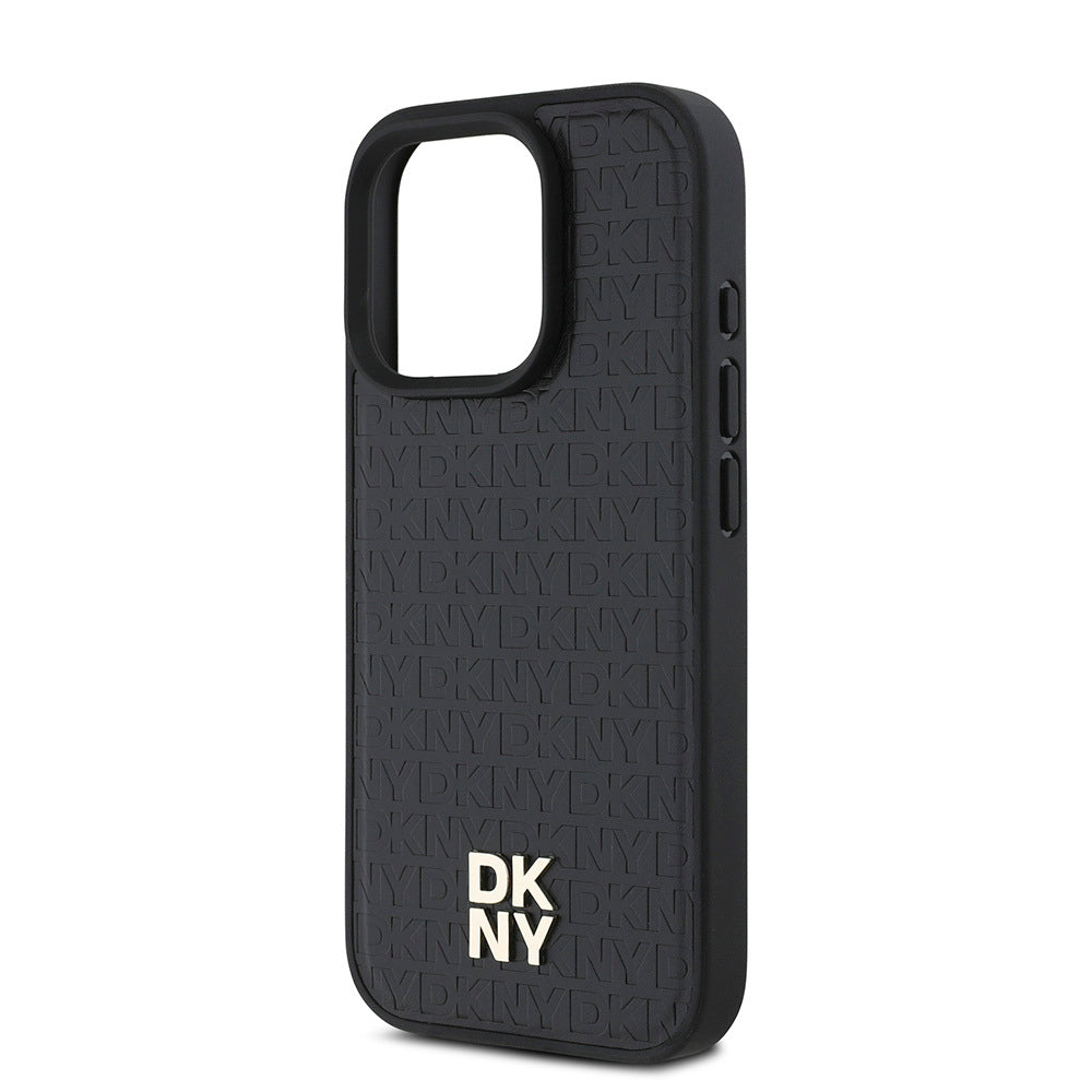 iPhone 16 Pro Max Kılıf DKNY Orjinal Lisanslı Magsafe Şarj Özellikli 3D Yazılı Repeat Pattern Kılıf Siyah