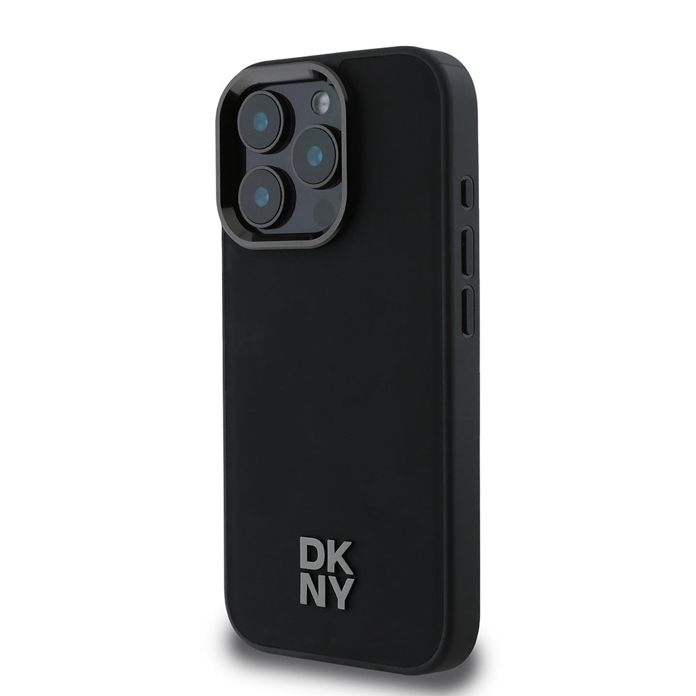 iPhone 16 Pro Max Kılıf DKNY Orjinal Lisanslı Magsafe Şarj Özellikli Metal Logolu PU Deri Plain Kılıf Siyah
