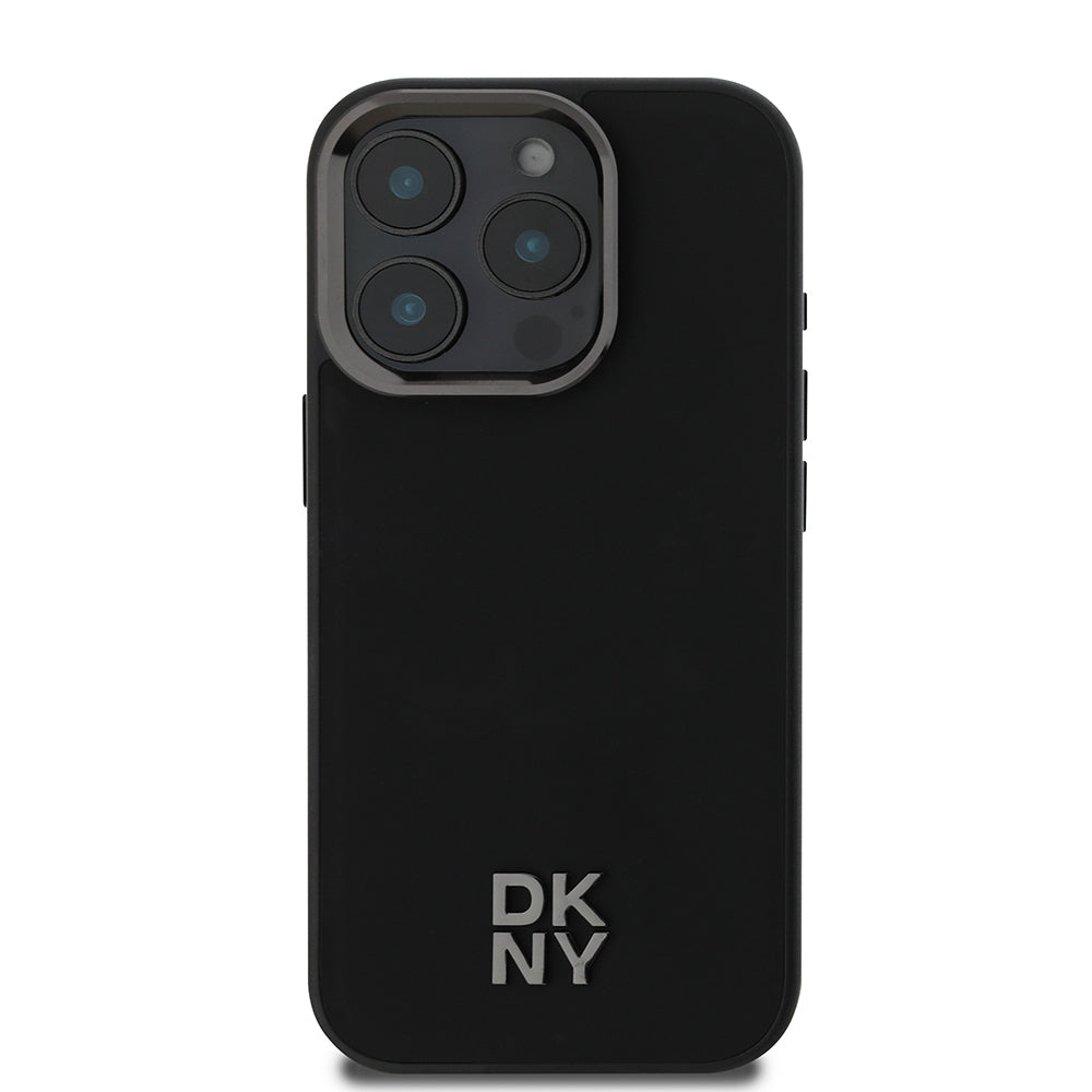 iPhone 16 Pro Max Kılıf DKNY Orjinal Lisanslı Magsafe Şarj Özellikli Metal Logolu PU Deri Plain Kılıf Siyah