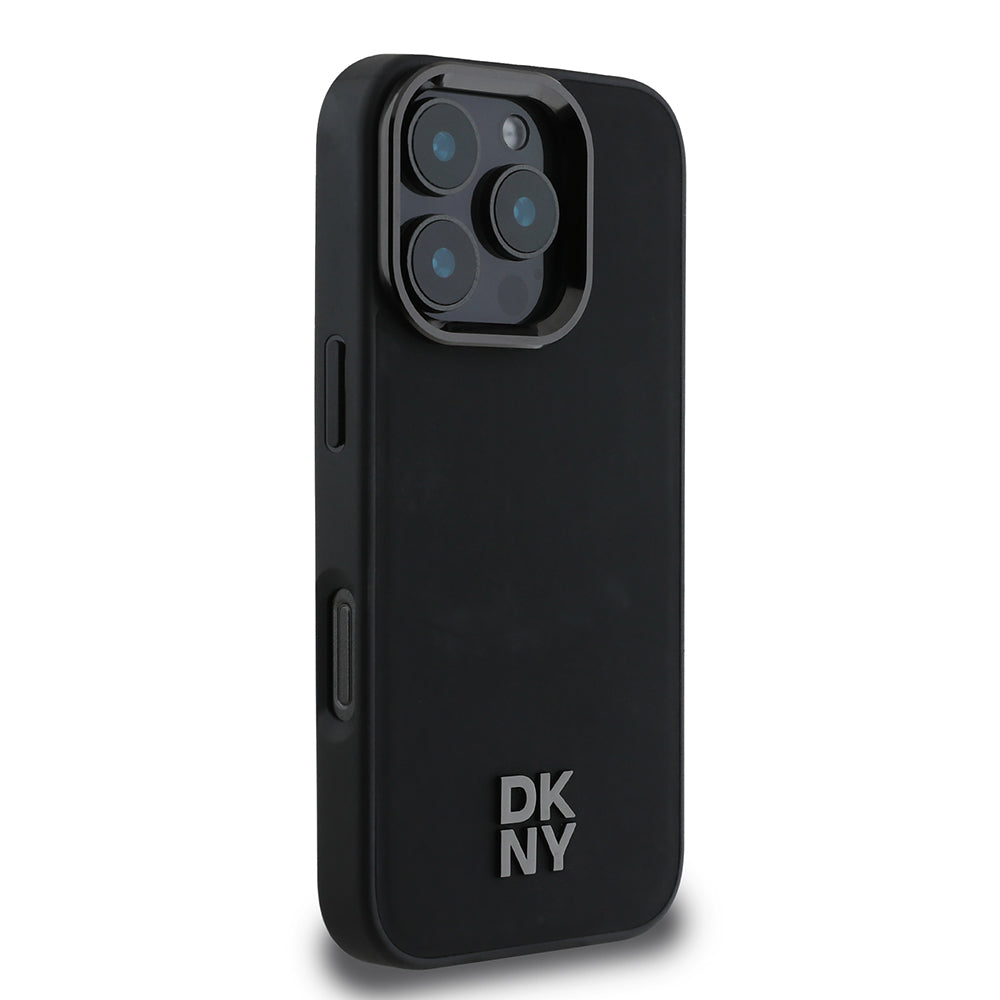 iPhone 16 Pro Max Kılıf DKNY Orjinal Lisanslı Magsafe Şarj Özellikli Metal Logolu PU Deri Plain Kılıf Siyah