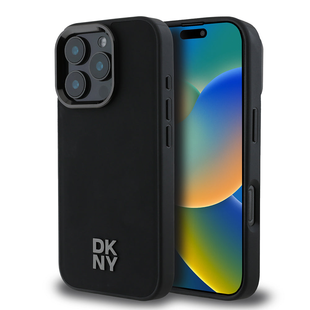 iPhone 16 Pro Max Kılıf DKNY Orjinal Lisanslı Magsafe Şarj Özellikli Metal Logolu PU Deri Plain Kılıf Siyah