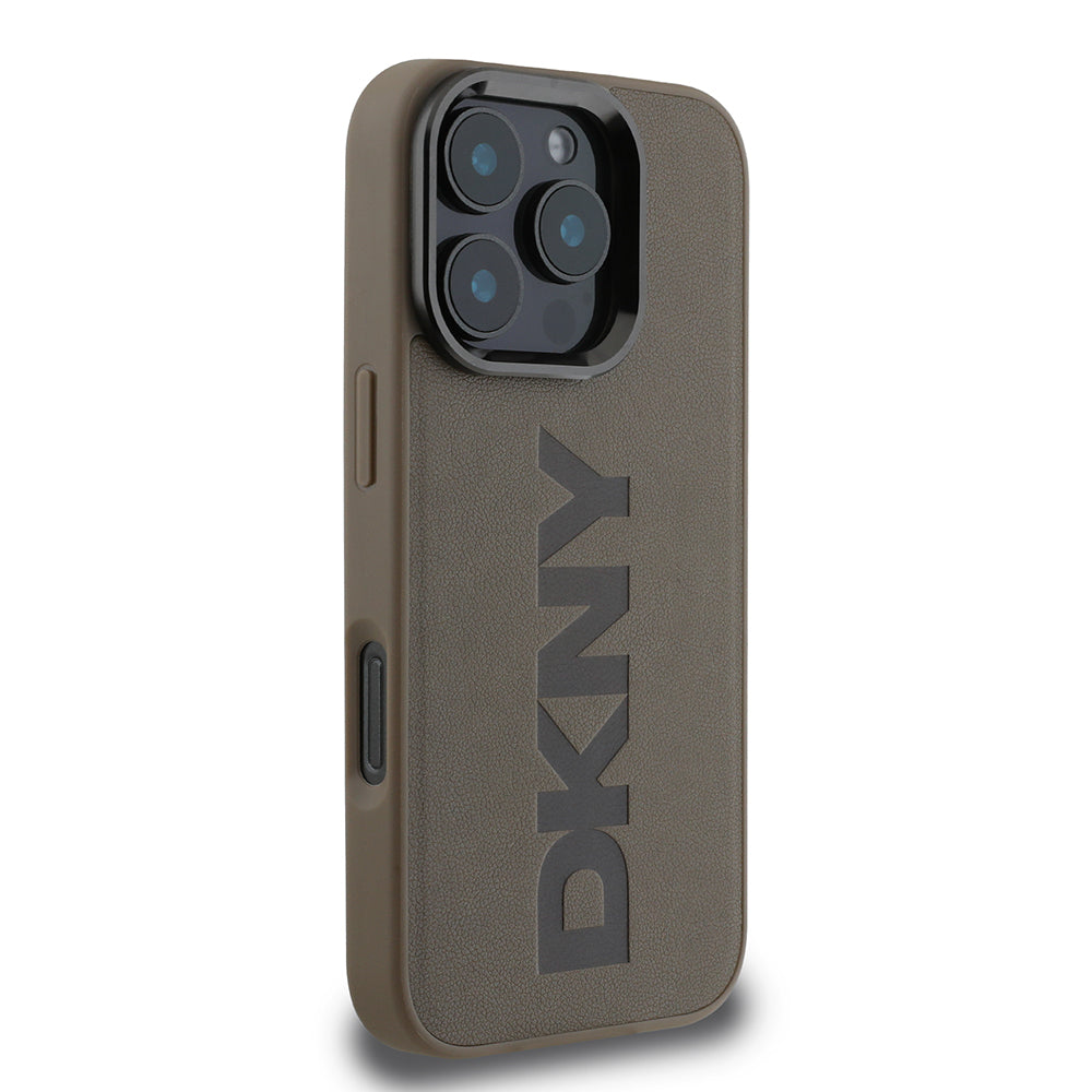 iPhone 16 Pro Max Kılıf DKNY Orjinal Lisanslı Magsafe Şarj Özellikli PU Deri Plain Kılıf Gri