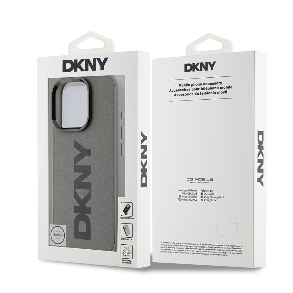 iPhone 16 Pro Max Kılıf DKNY Orjinal Lisanslı Magsafe Şarj Özellikli PU Deri Plain Kılıf Gri