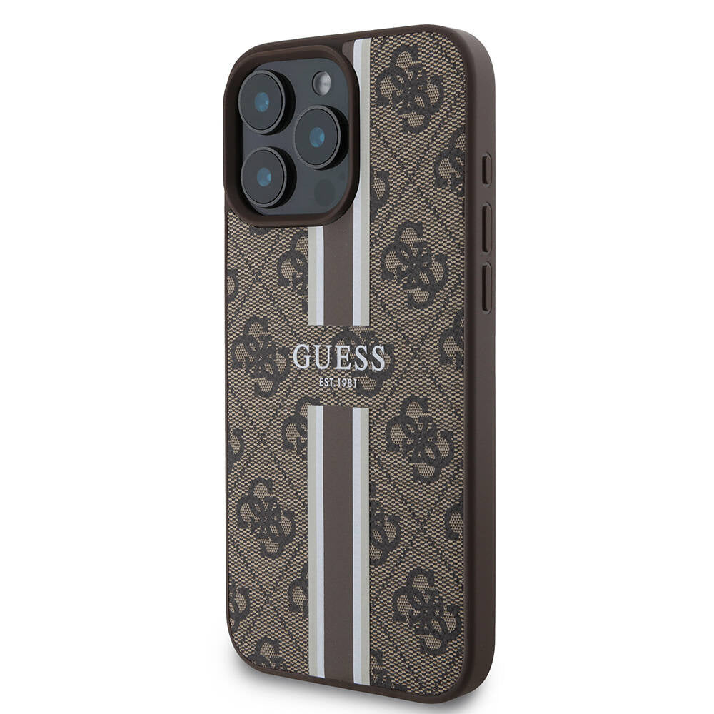Apple iPhone 16 Pro Max Kılıf Guess Orjinal Lisanslı Magsafe Şarj Özellikli 4G Şerit Tasarımlı Printed Kapak Siyah