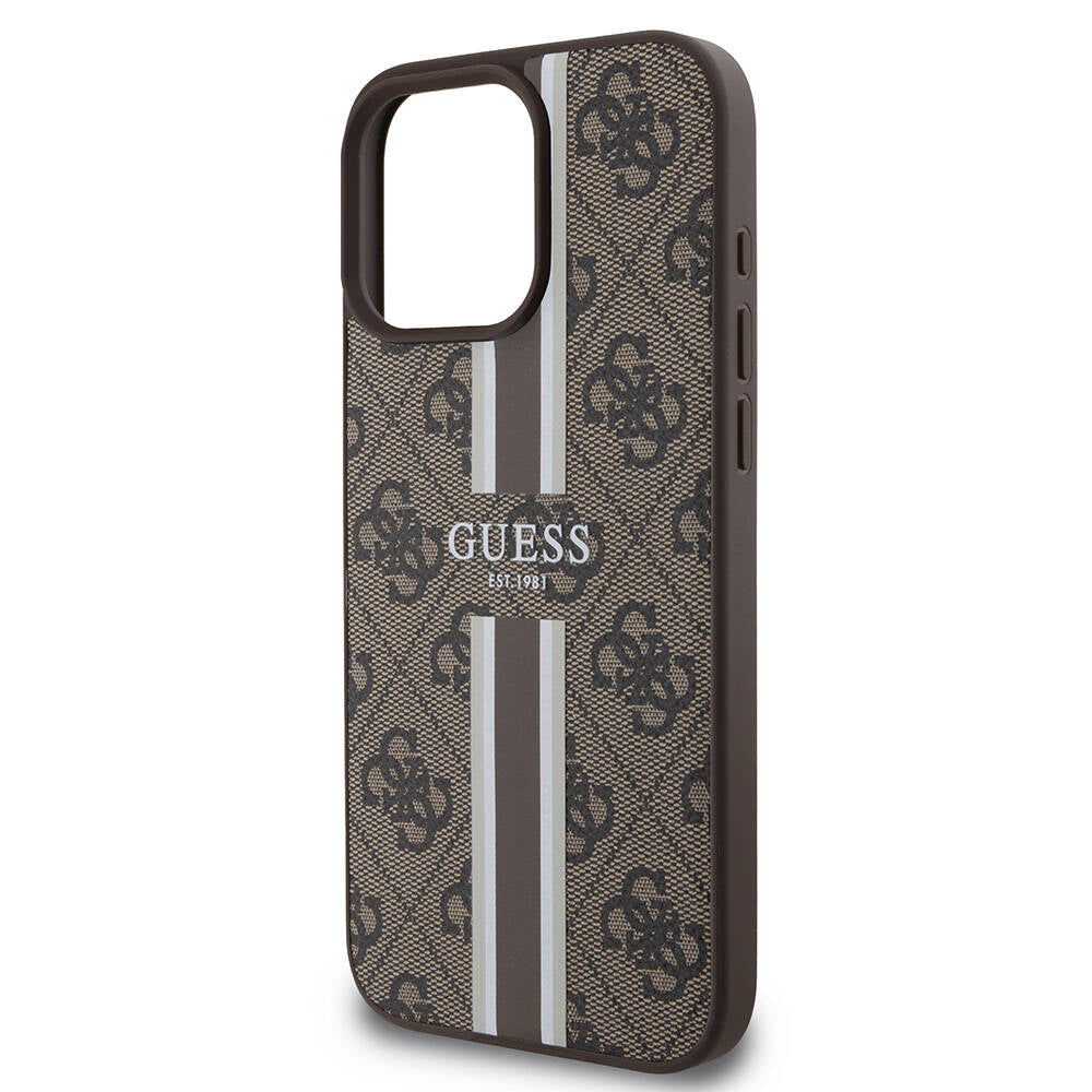 Apple iPhone 16 Pro Max Kılıf Guess Orjinal Lisanslı Magsafe Şarj Özellikli 4G Şerit Tasarımlı Printed Kapak Siyah
