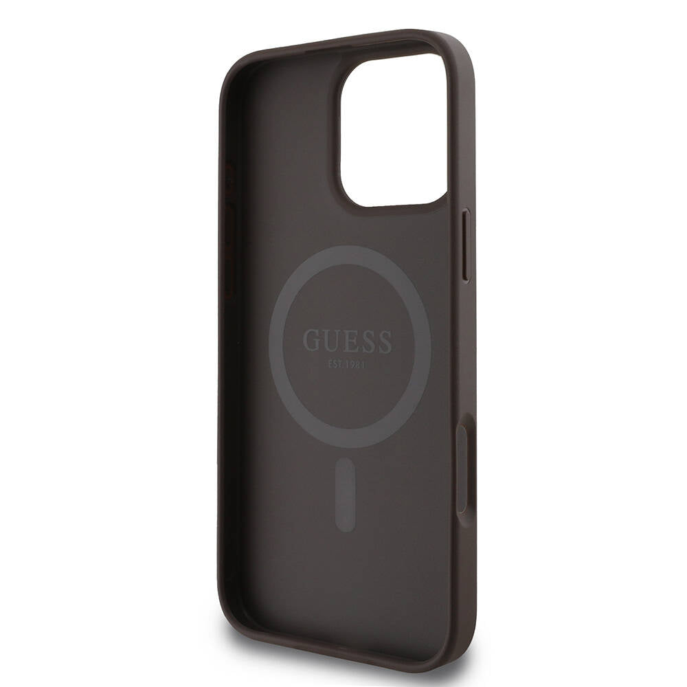Apple iPhone 16 Pro Max Kılıf Guess Orjinal Lisanslı Magsafe Şarj Özellikli 4G Şerit Tasarımlı Printed Kapak Siyah