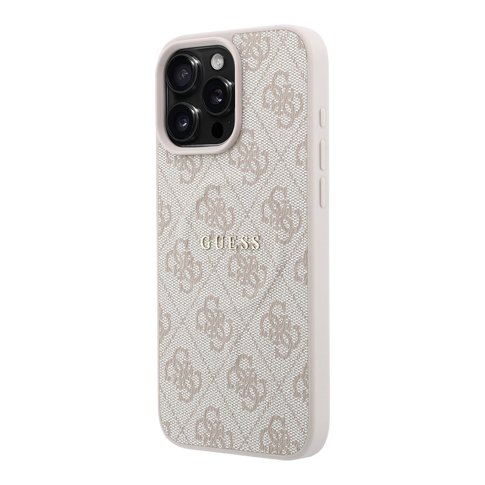Apple iPhone 16 Pro Max Kılıf Guess Orjinal Lisanslı M-safe Kabartmalı 4G Desenli Yazı Logolu Kapak Pembe