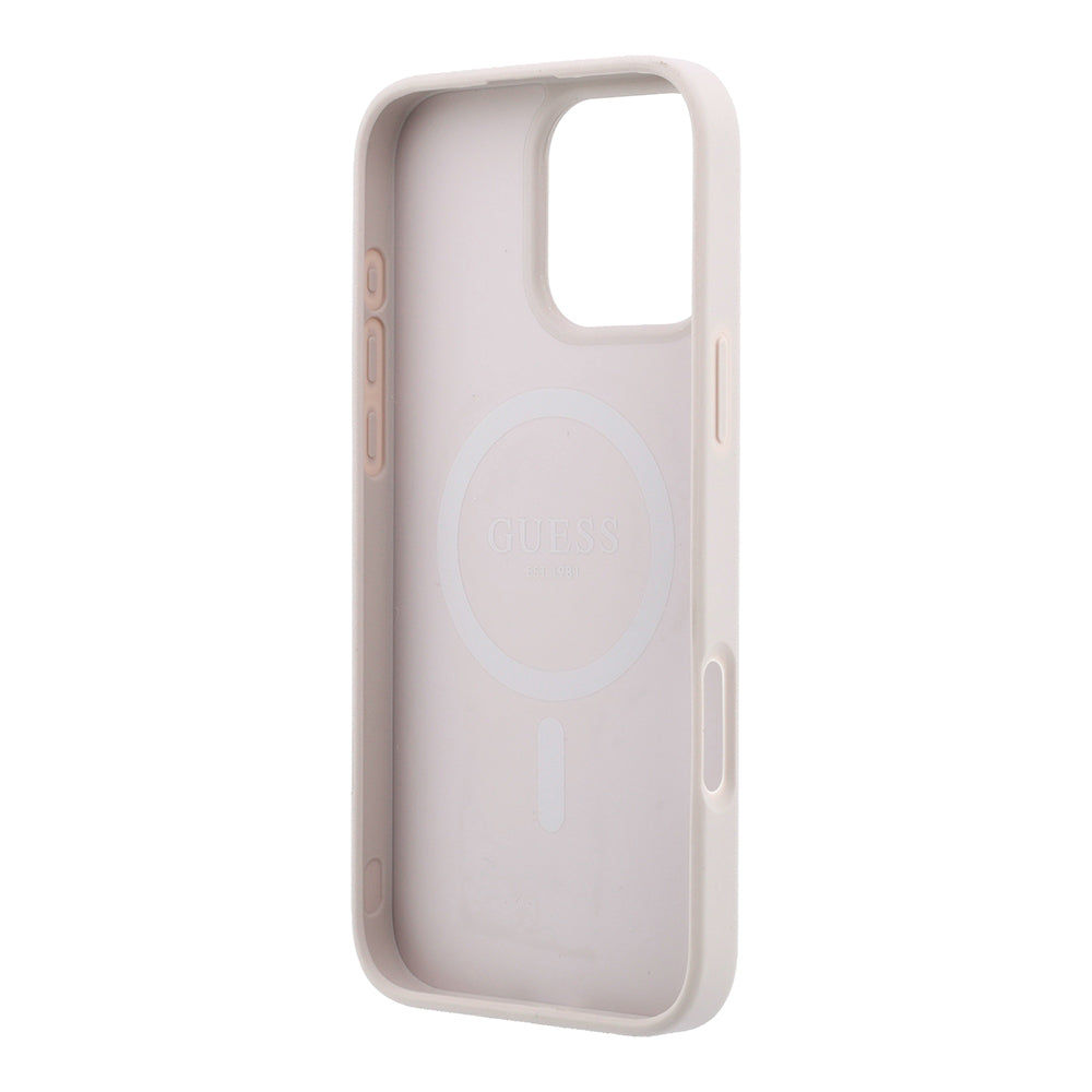 Apple iPhone 16 Pro Max Kılıf Guess Orjinal Lisanslı M-safe Kabartmalı 4G Desenli Yazı Logolu Kapak Pembe