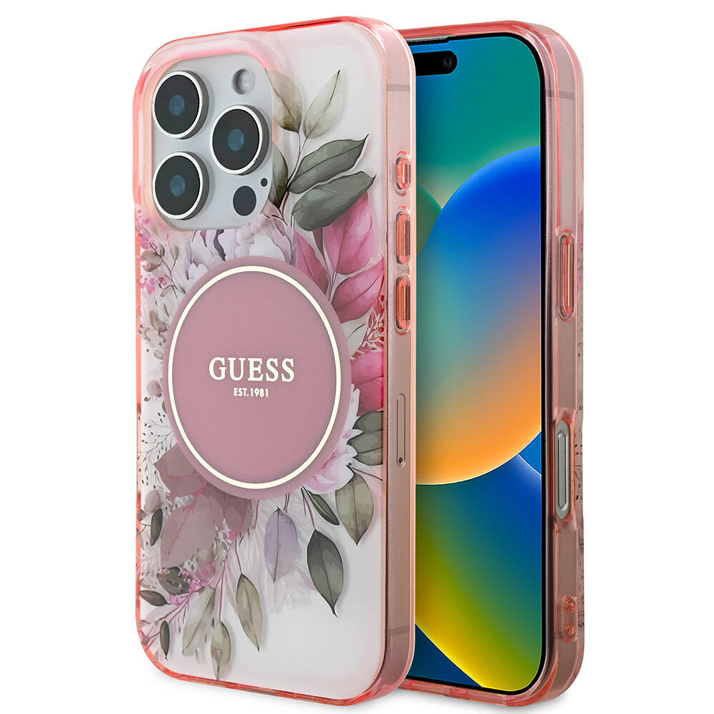 Apple iPhone 16 Pro Max Kılıf Guess Orjinal Lisanslı Magsafe Şarj Özellikli Flower Tonal Circle Kapak Yeşil