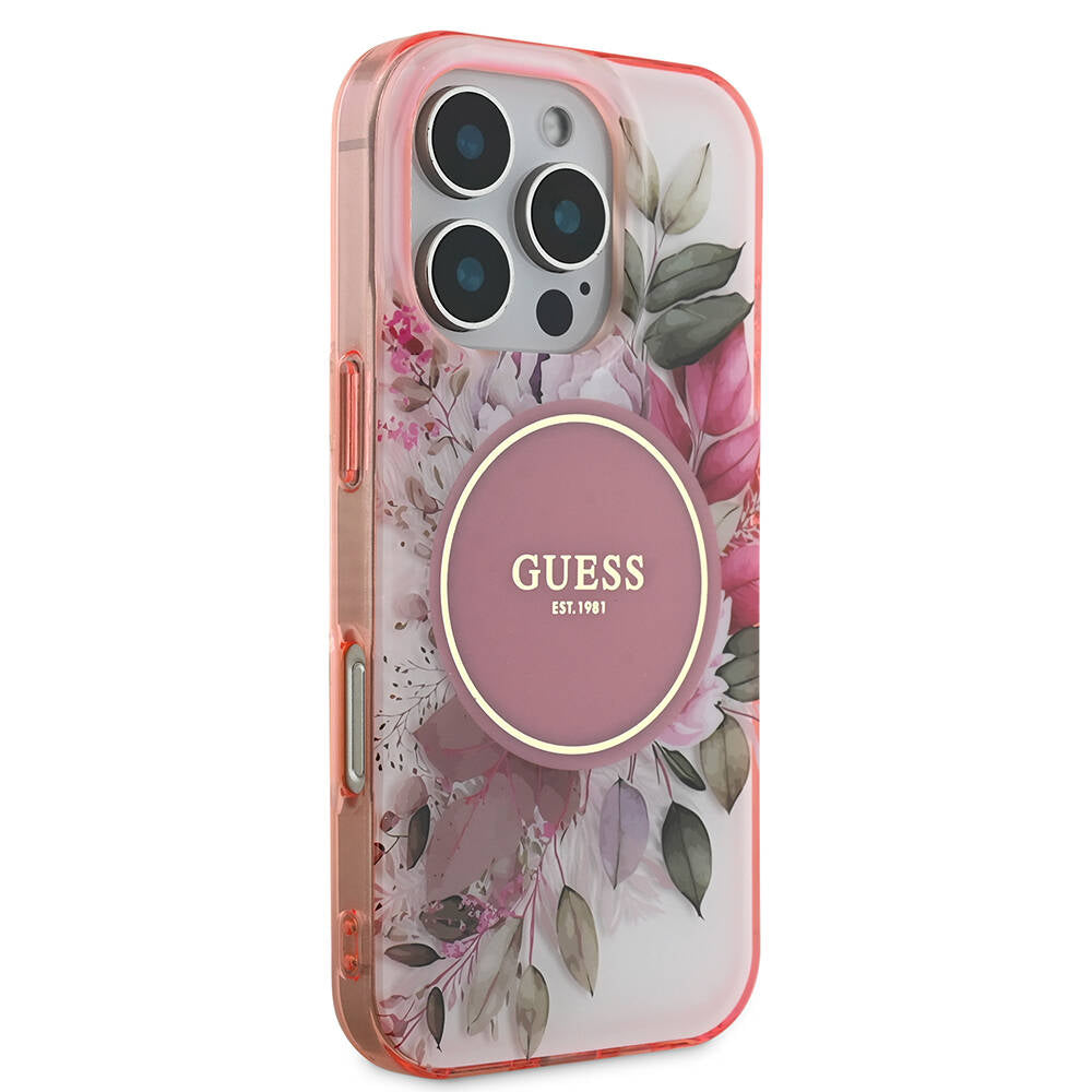 Apple iPhone 16 Pro Max Kılıf Guess Orjinal Lisanslı Magsafe Şarj Özellikli Flower Tonal Circle Kapak Yeşil