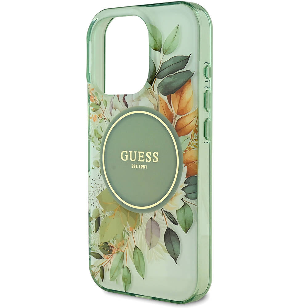 Apple iPhone 16 Pro Max Kılıf Guess Orjinal Lisanslı Magsafe Şarj Özellikli Flower Tonal Circle Kapak Yeşil
