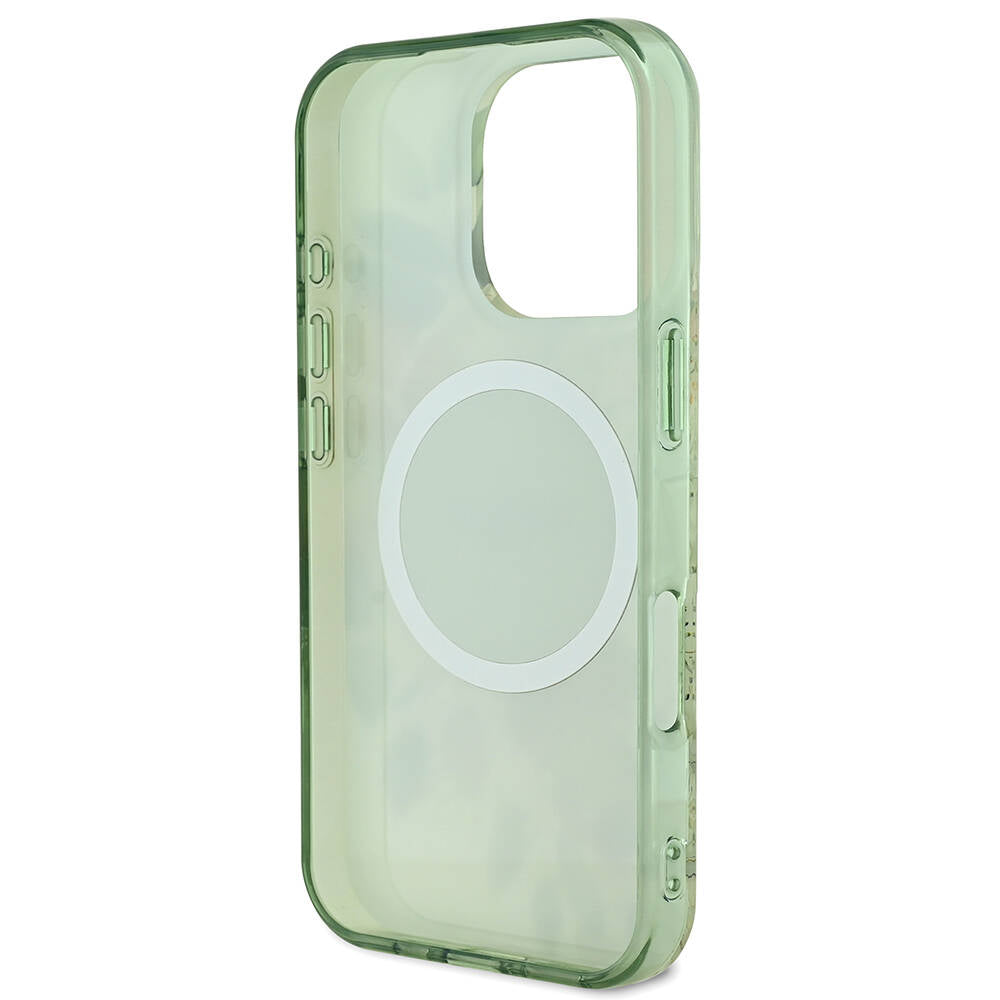 Apple iPhone 16 Pro Max Kılıf Guess Orjinal Lisanslı Magsafe Şarj Özellikli Flower Tonal Circle Kapak Yeşil