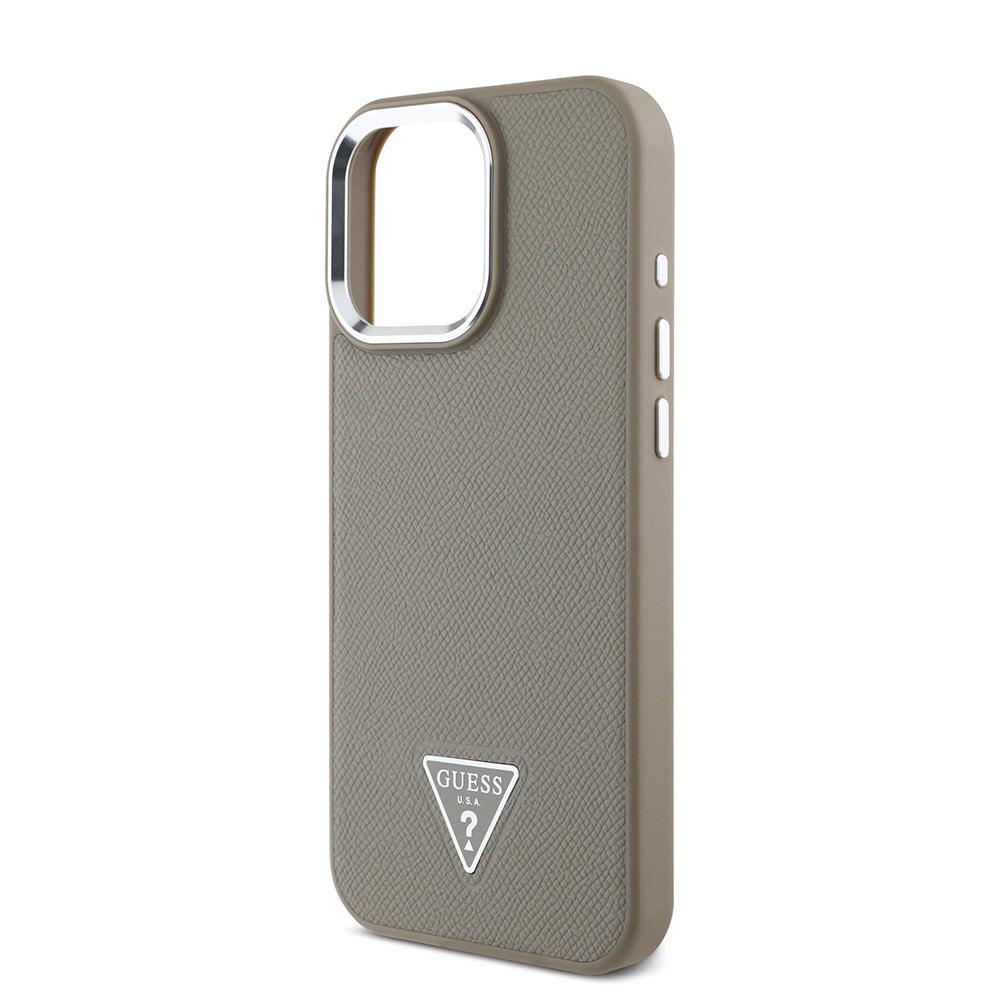 Apple iPhone 16 Pro Max Kılıf Guess Orjinal Lisanslı Magsafe Şarj Özellikli Grained Triangle Kapak Siyah