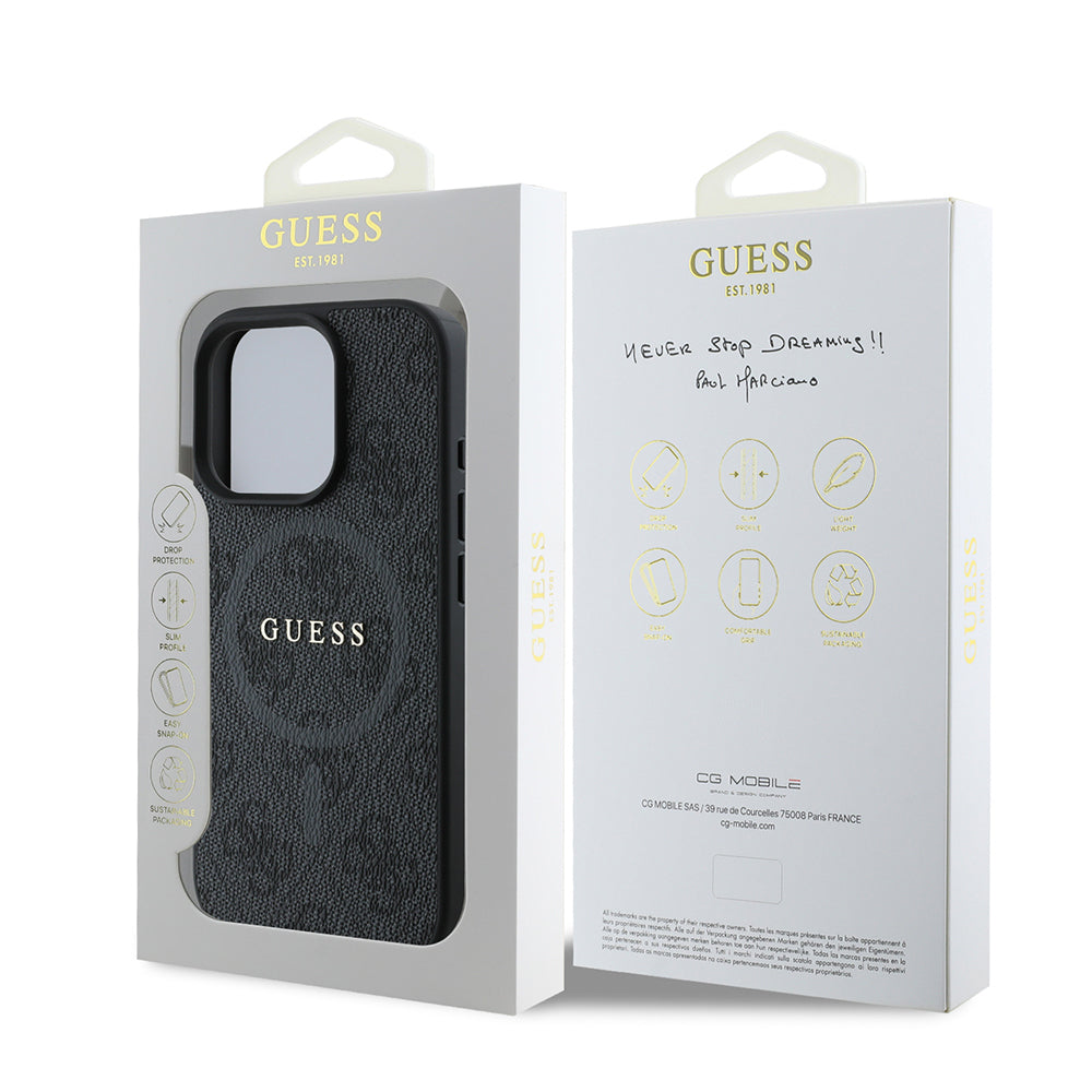Apple iPhone 16 Pro Max Kılıf Guess Orjinal Lisanslı Magsafe Şarj Özellikli PU Halkalı 4G Desenli Yazı Logolu Kapak Pembe