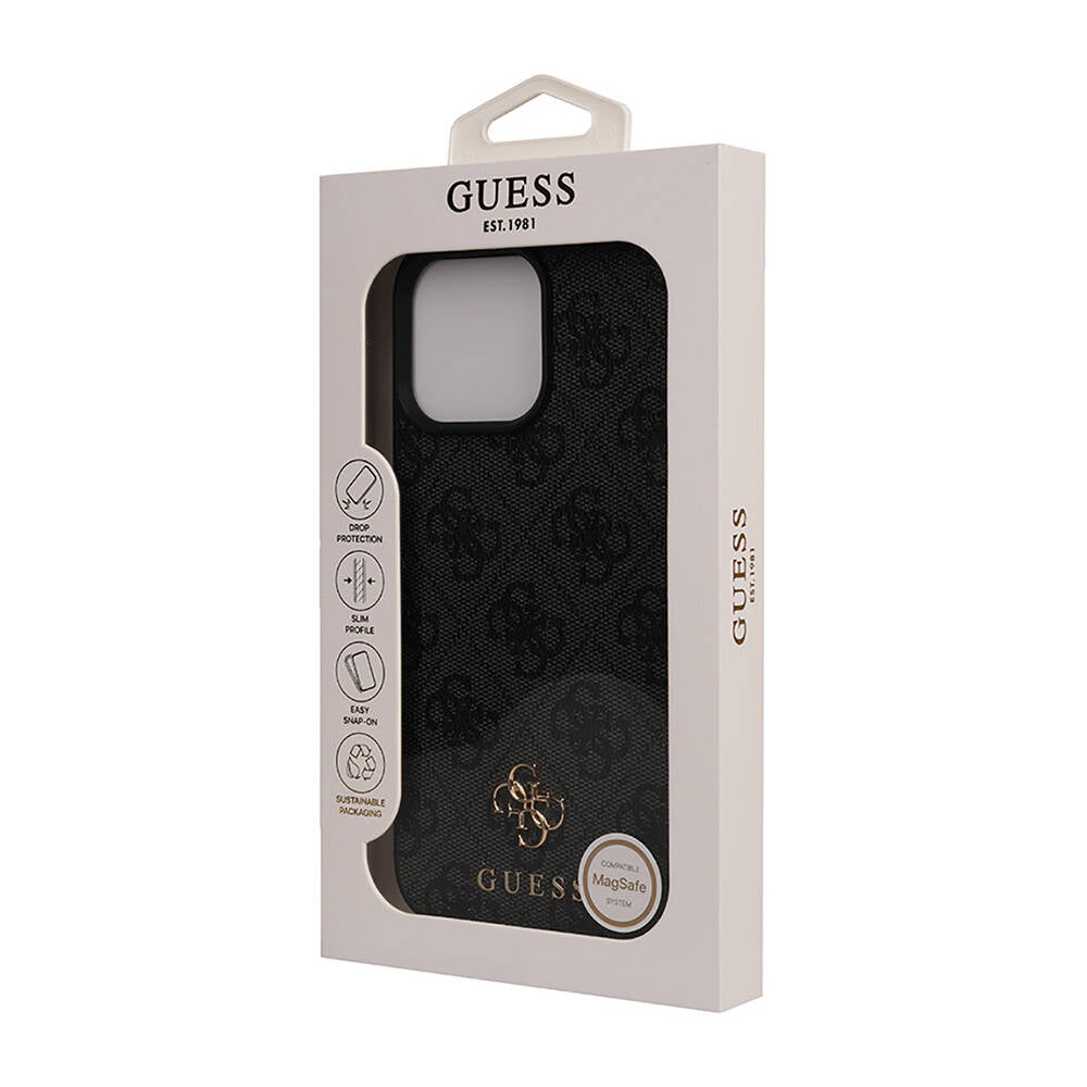 Apple iPhone 16 Pro Max Kılıf Guess Orjinal Lisanslı Magsafe Şarj Özellikli Small 4G Classic Kapak Kahverengi