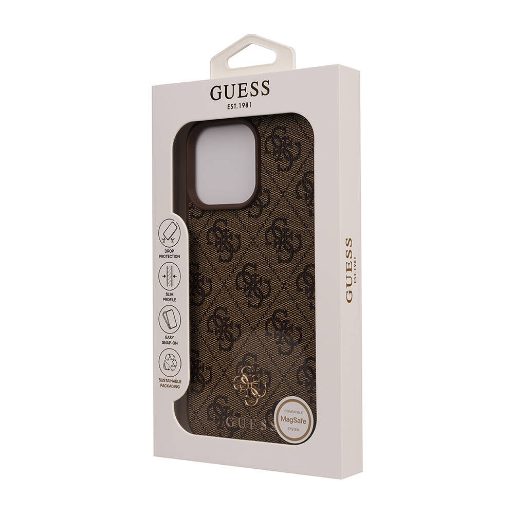 Apple iPhone 16 Pro Max Kılıf Guess Orjinal Lisanslı Magsafe Şarj Özellikli Small 4G Classic Kapak Kahverengi