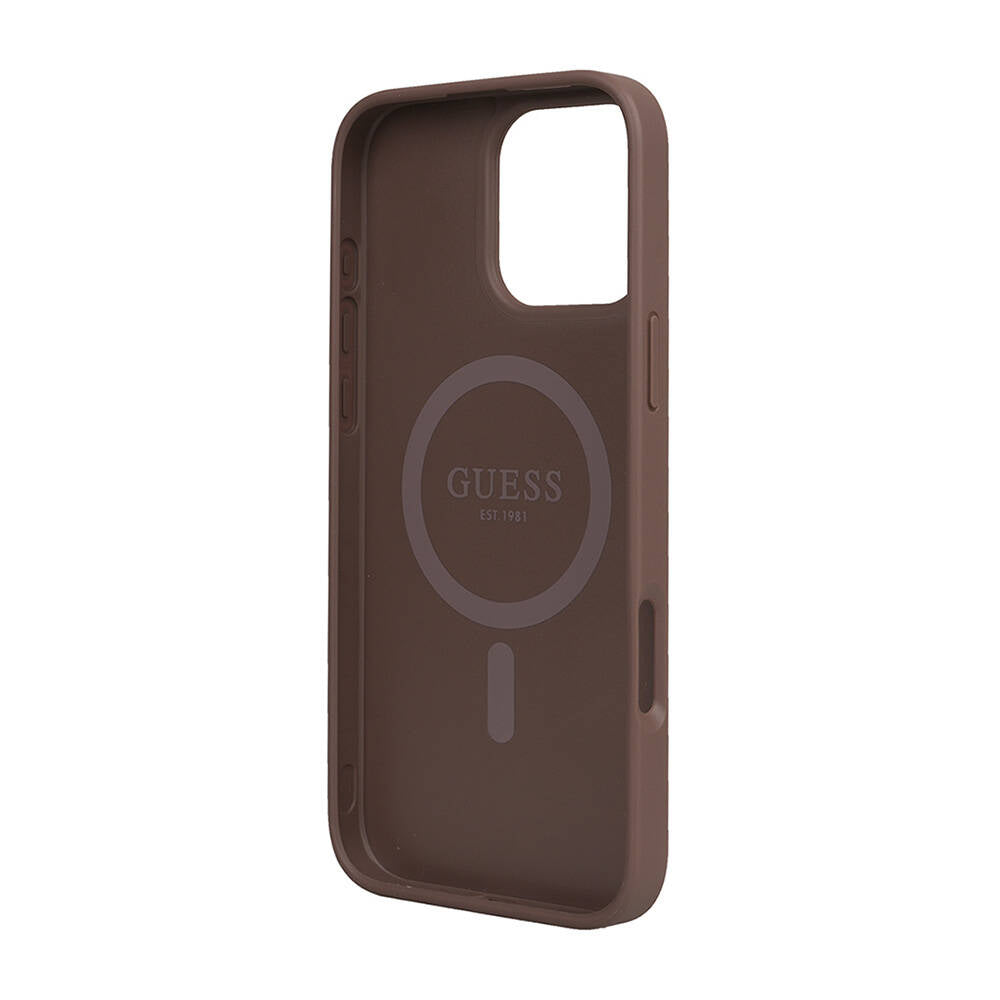 Apple iPhone 16 Pro Max Kılıf Guess Orjinal Lisanslı Magsafe Şarj Özellikli Small 4G Classic Kapak Kahverengi