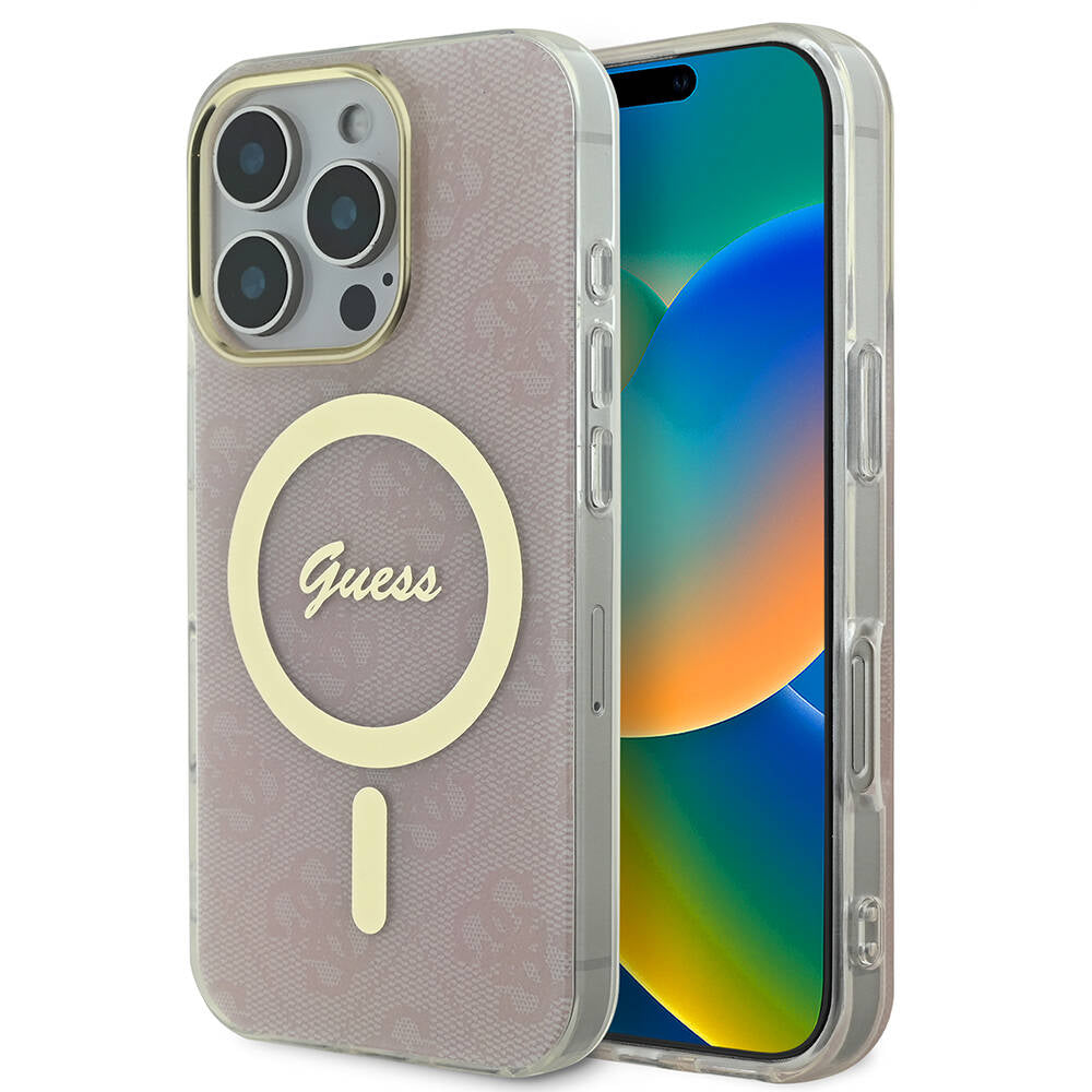 Apple iPhone 16 Pro Max Kılıf Guess Orjinal Lisanslı Magsafe Şarj Özellikli Yazı Logolu 4G Desenli Kapak Siyah