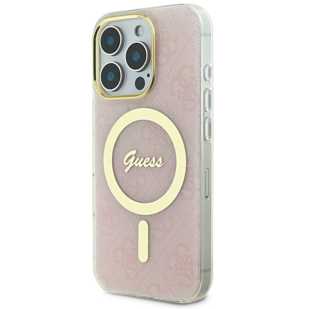 Apple iPhone 16 Pro Max Kılıf Guess Orjinal Lisanslı Magsafe Şarj Özellikli Yazı Logolu 4G Desenli Kapak Siyah
