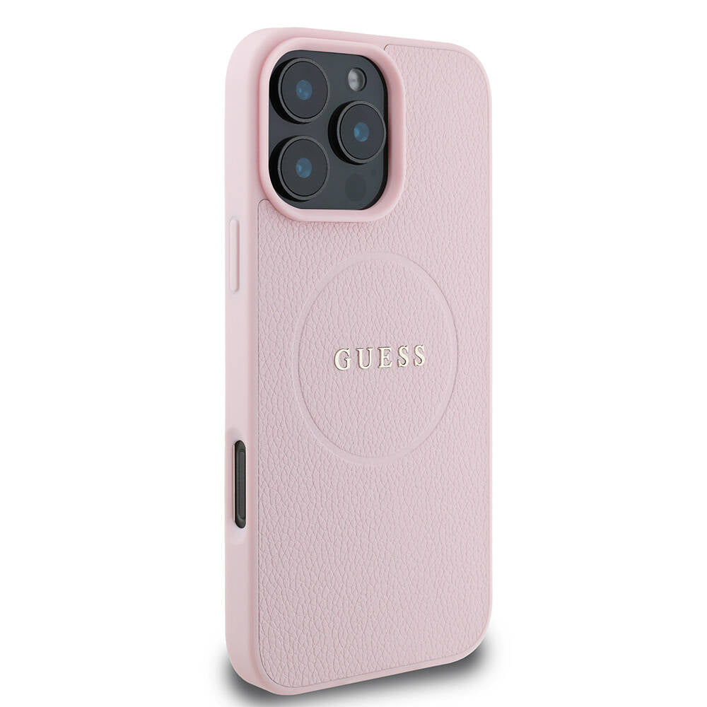 Apple iPhone 16 Pro Max Kılıf Guess Orjinal Lisanslı Magsafe Şarj Özellikli Yazı Logolu Grained Kapak Siyah