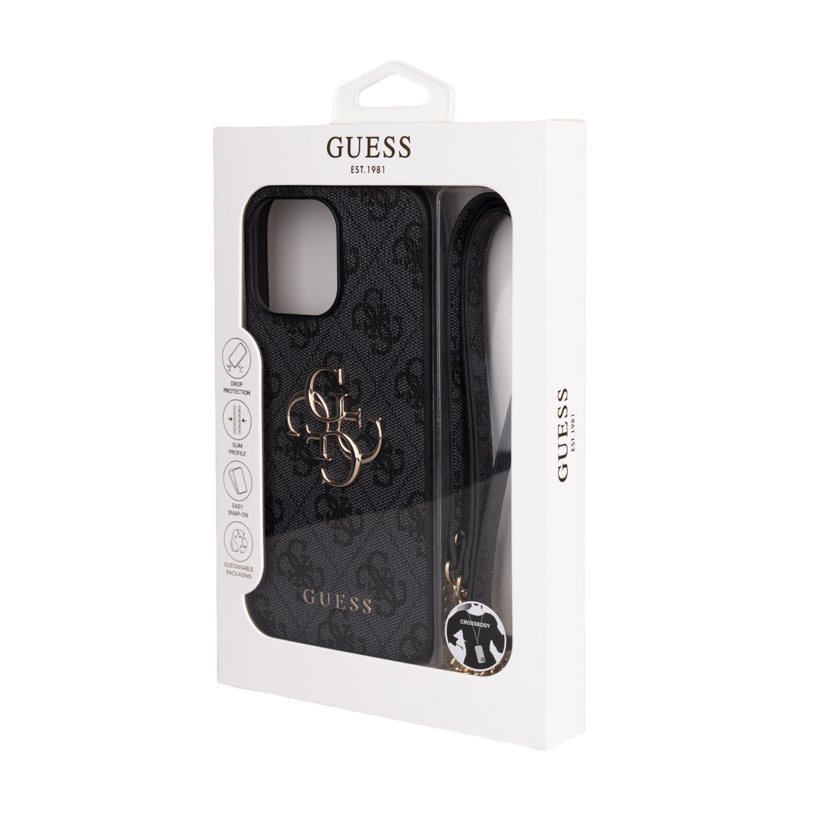 Apple iPhone 16 Pro Max Kılıf Guess Orjinal Lisanslı PU Deri 4G Büyük Metal Logolu Çapraz Vücut Askılı Kapak Siyah