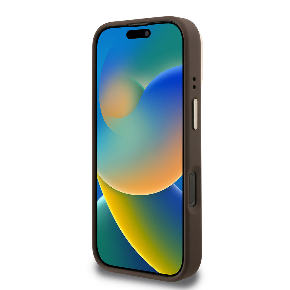 Apple iPhone 16 Pro Max Kılıf Guess Orjinal Lisanslı PU Deri 4G Desenli Metal Büyük 4G ve Yazı Logolu Kamera Standlı Kapak Kahverengi