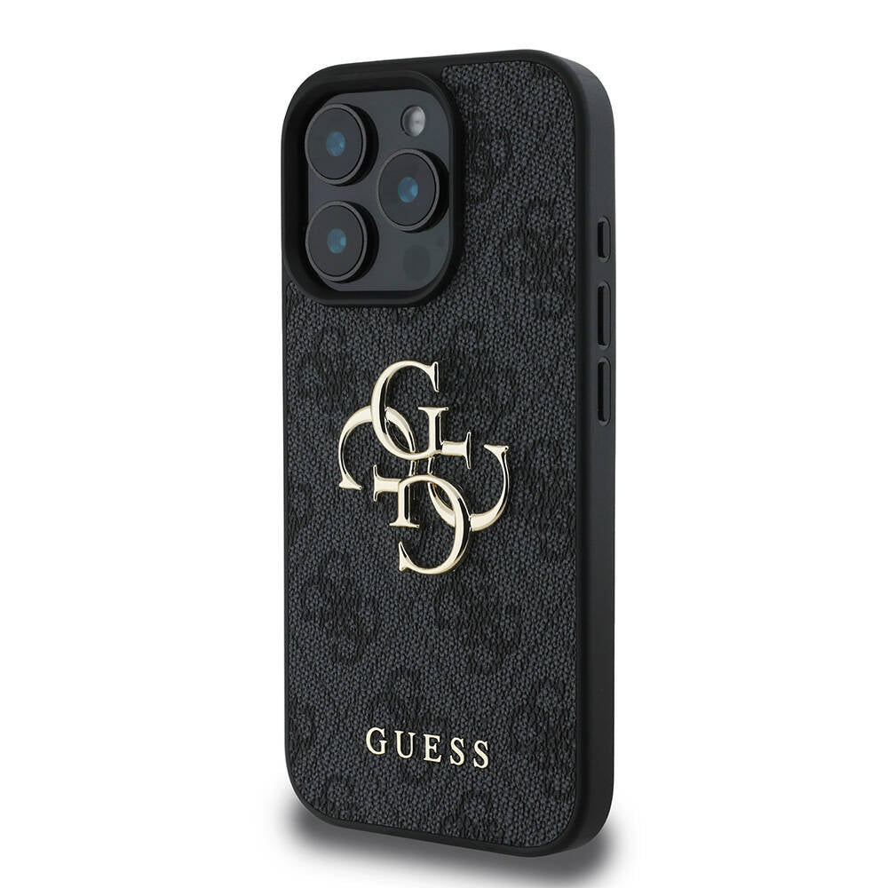 Apple iPhone 16 Pro Max Kılıf Guess Orjinal Lisanslı PU Deri 4G Desenli Metal Büyük 4G ve Yazı Logolu Kapak Pembe