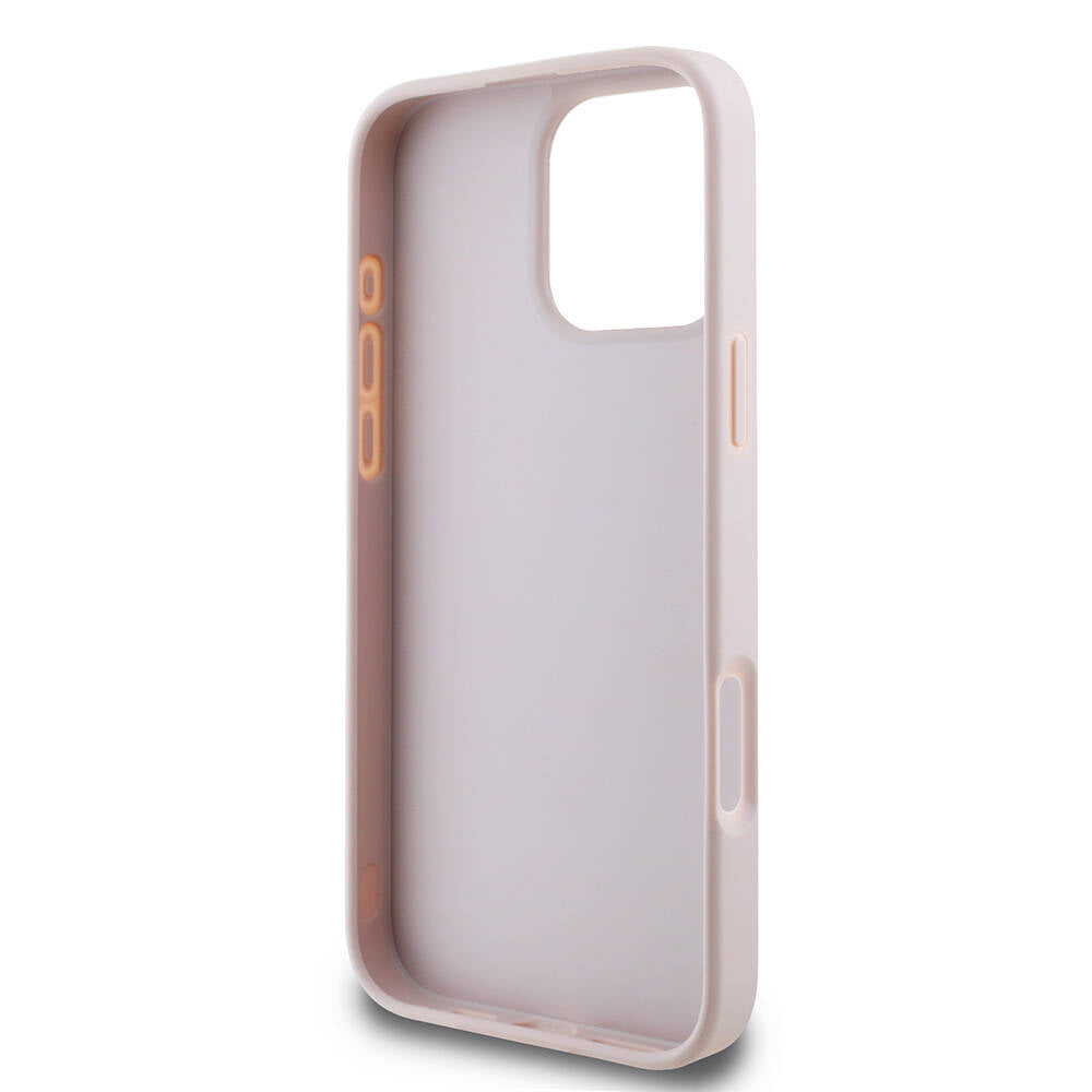 Apple iPhone 16 Pro Max Kılıf Guess Orjinal Lisanslı PU Deri 4G Desenli Metal Büyük 4G ve Yazı Logolu Kapak Pembe
