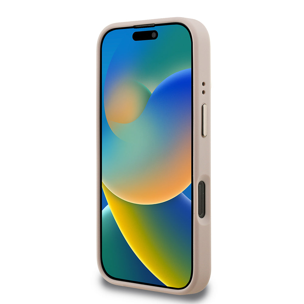 Apple iPhone 16 Pro Max Kılıf Guess Orjinal Lisanslı PU Deri Taşlı Üçgen Logo 4G Desenli Kamera Standlı Kapak Siyah