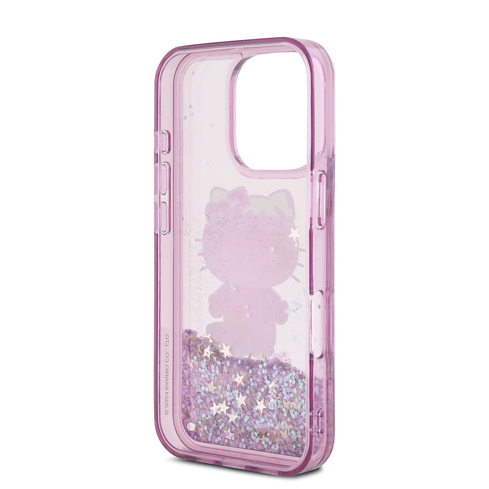 iPhone 16 Pro Max Kılıf Hello Kitty Orjinal Lisanslı Sıvılı Simli 50. Yıldönümü Partisi Kılıf Mor