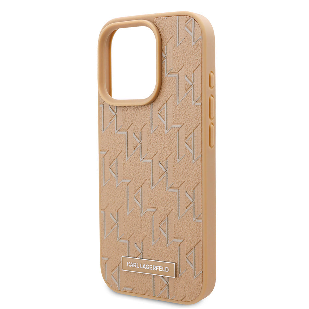 iPhone 16 Pro Max Karl Lagerfeld Orjinal Lisanslı Magsafe Şarj Özellikli KL Yazılı Hot Stamp Kılıf Krem