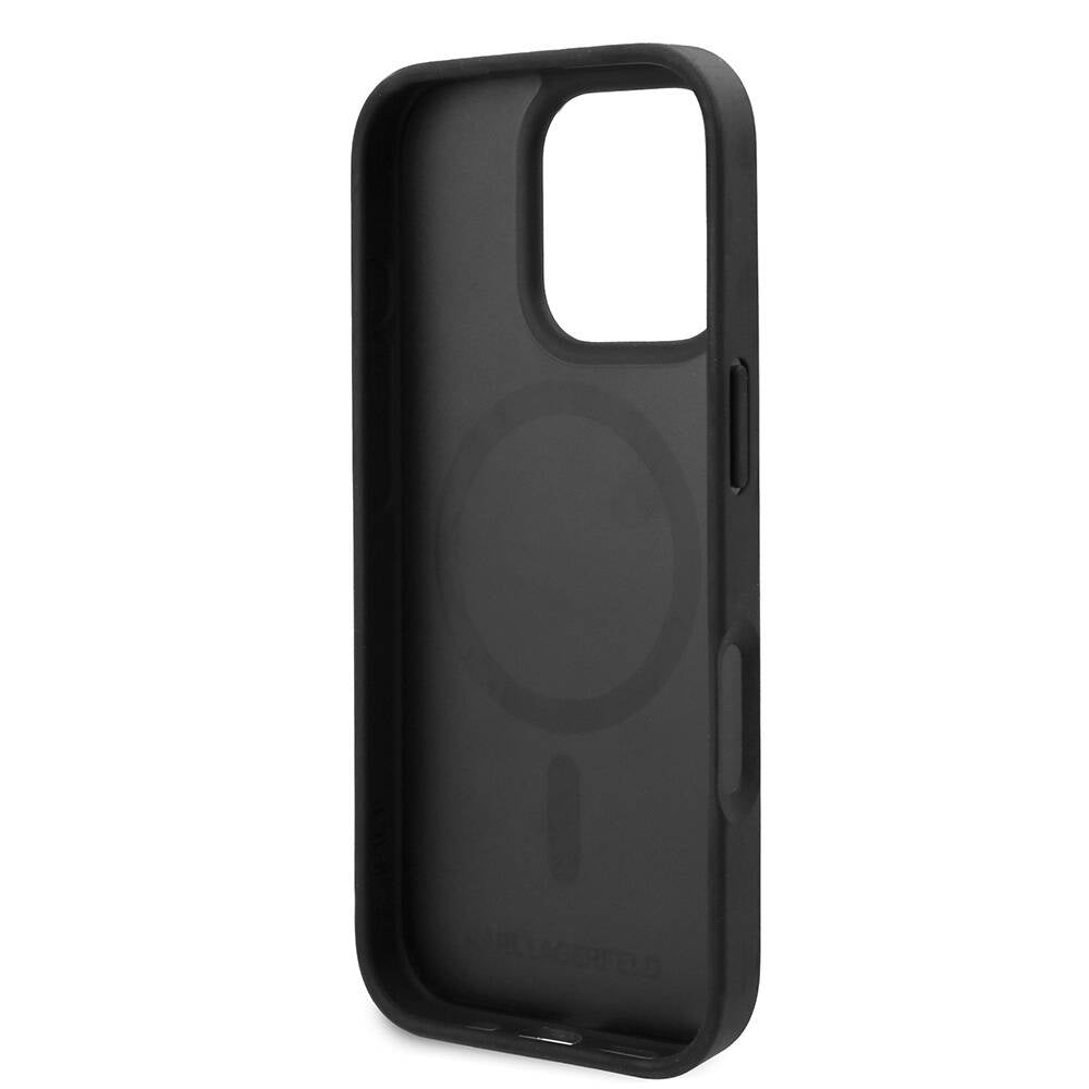iPhone 16 Pro Max Kılıf Karl Lagerfeld Orjinal Lisanslı Magsafe Şarj Özellikli PU Deri Karl Heads Desenli Klasik Logolu Kılıf Siyah