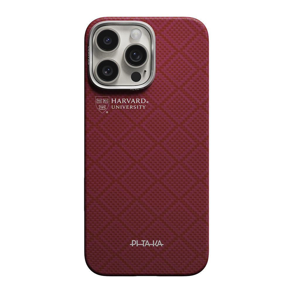 Apple iPhone 16 Pro Max Kılıf M-safe Şarj Özellikli Aramid Fiber Pitaka Harvard University Serisi Kapak Kırmızı