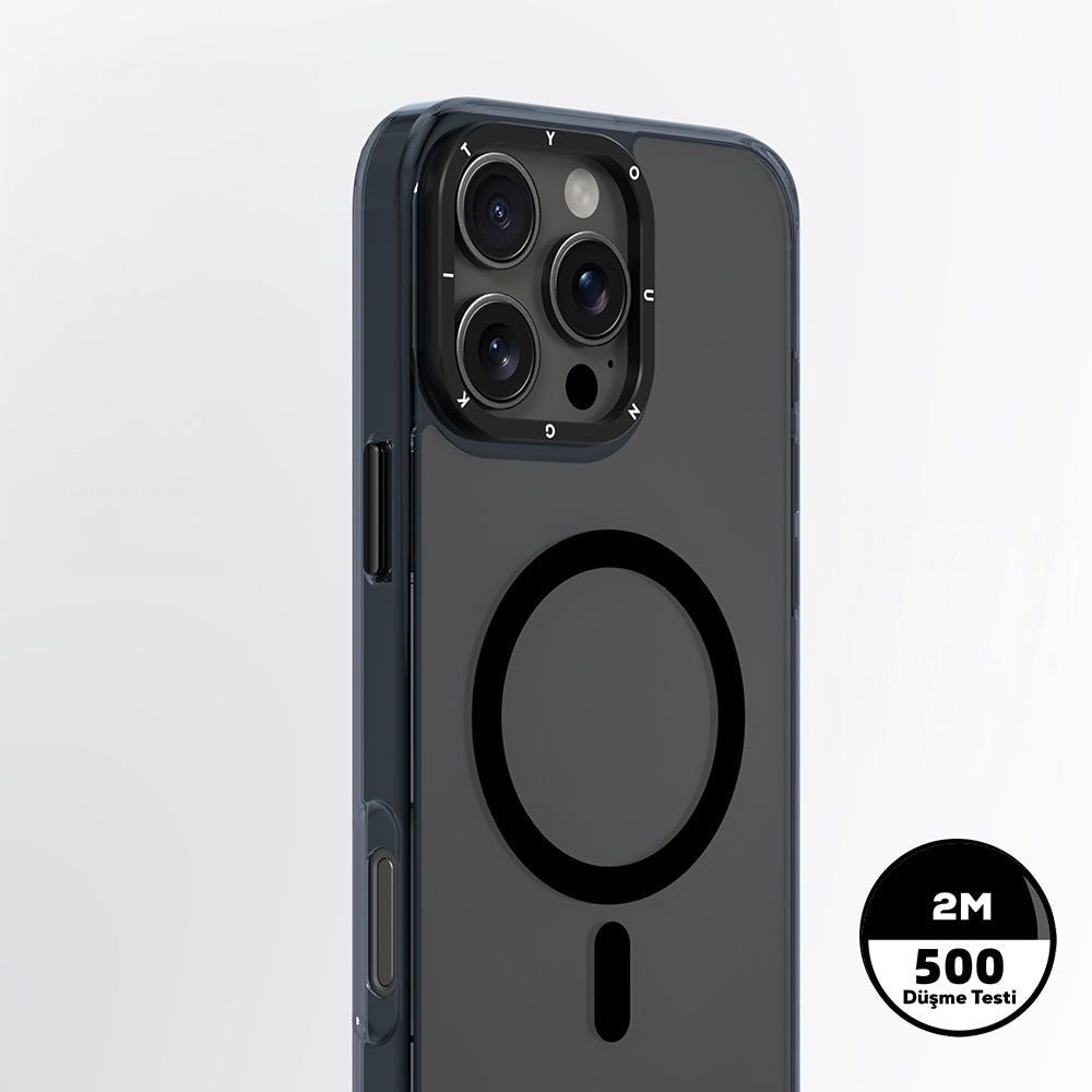 Apple iPhone 16 Pro Max Kılıf M-safe Şarj Özellikli Cam Arka Yüzey TPU Youngkit Gemstone Clear Serisi Kapak Siyah